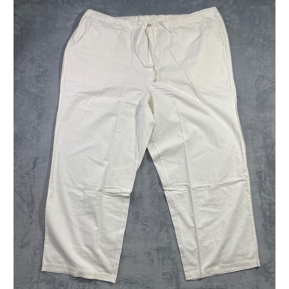 Unbranded Linen Blend Pants Women 3X White NWOT Wide Leg Drawstring Casual